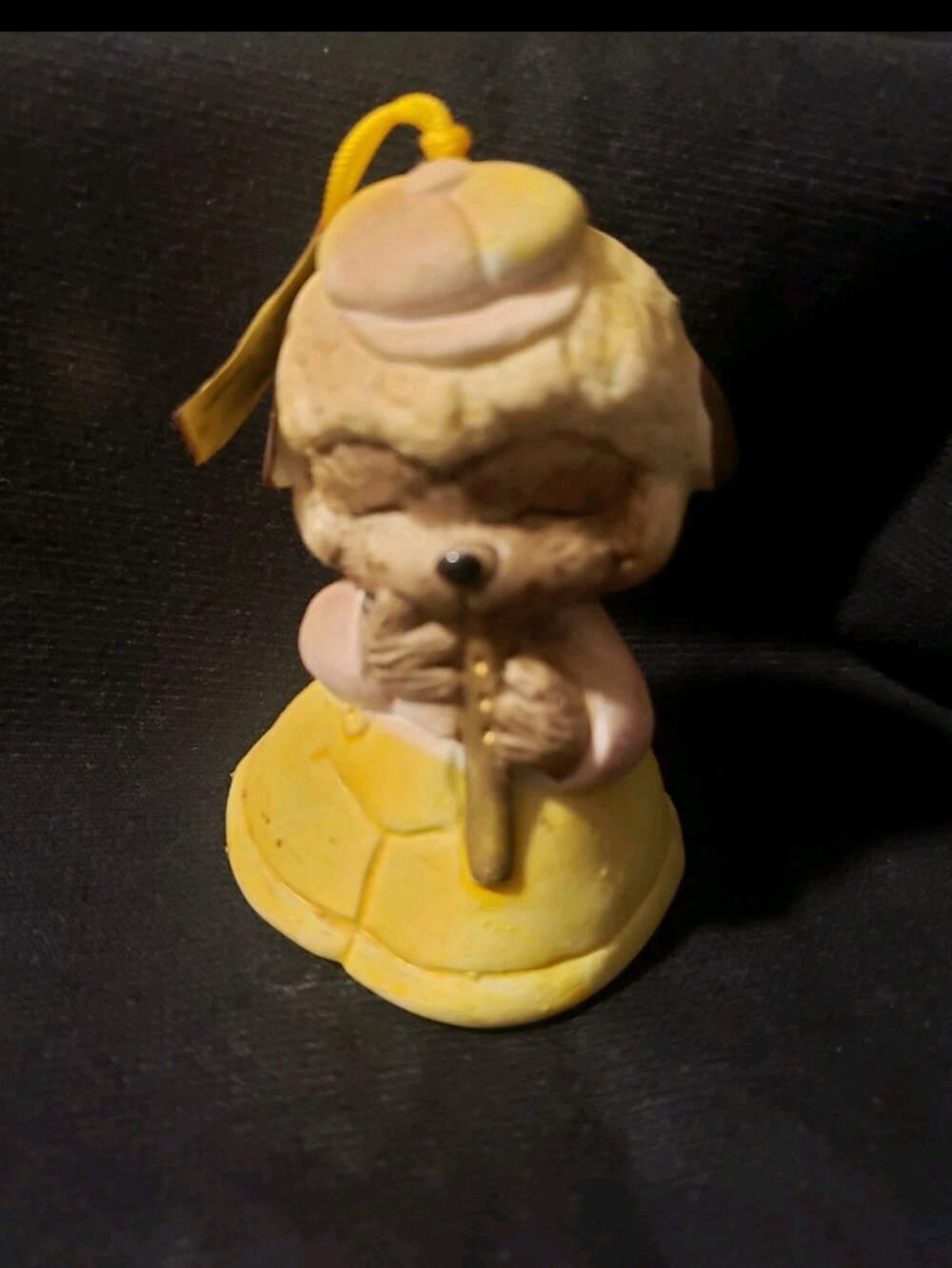 Vintage Jasco bisque porcelain bell ornament, a sheep playing a flute